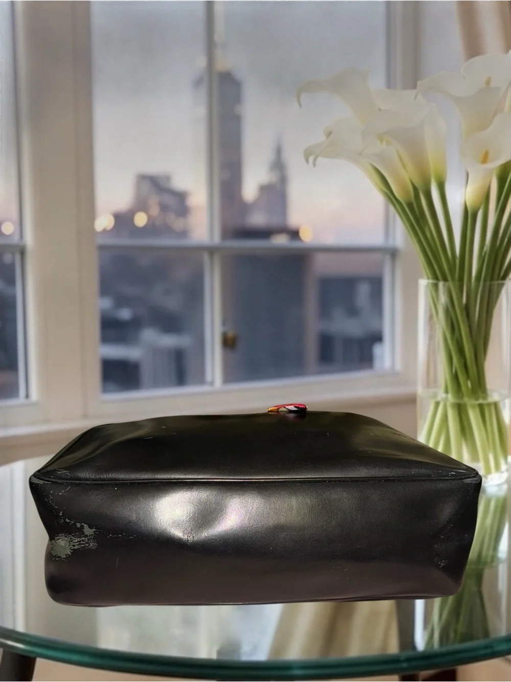 Vintage Longchamp Roseau Black Leather Toggle Tote Shoulder Bag